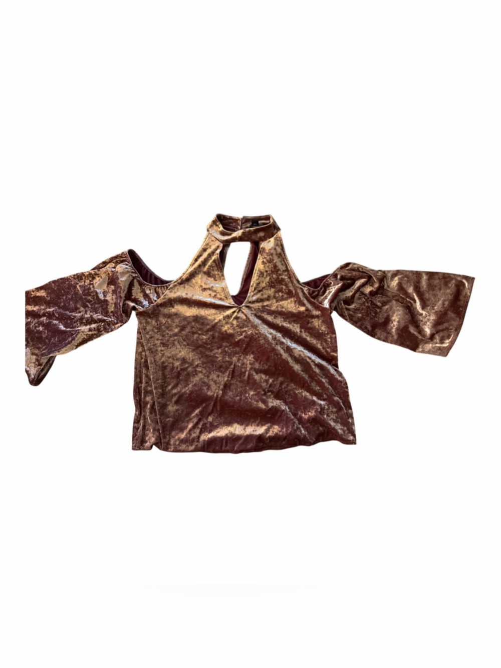 American Eagle Pink Velvet Cold-Shoulder Mock Neck Top